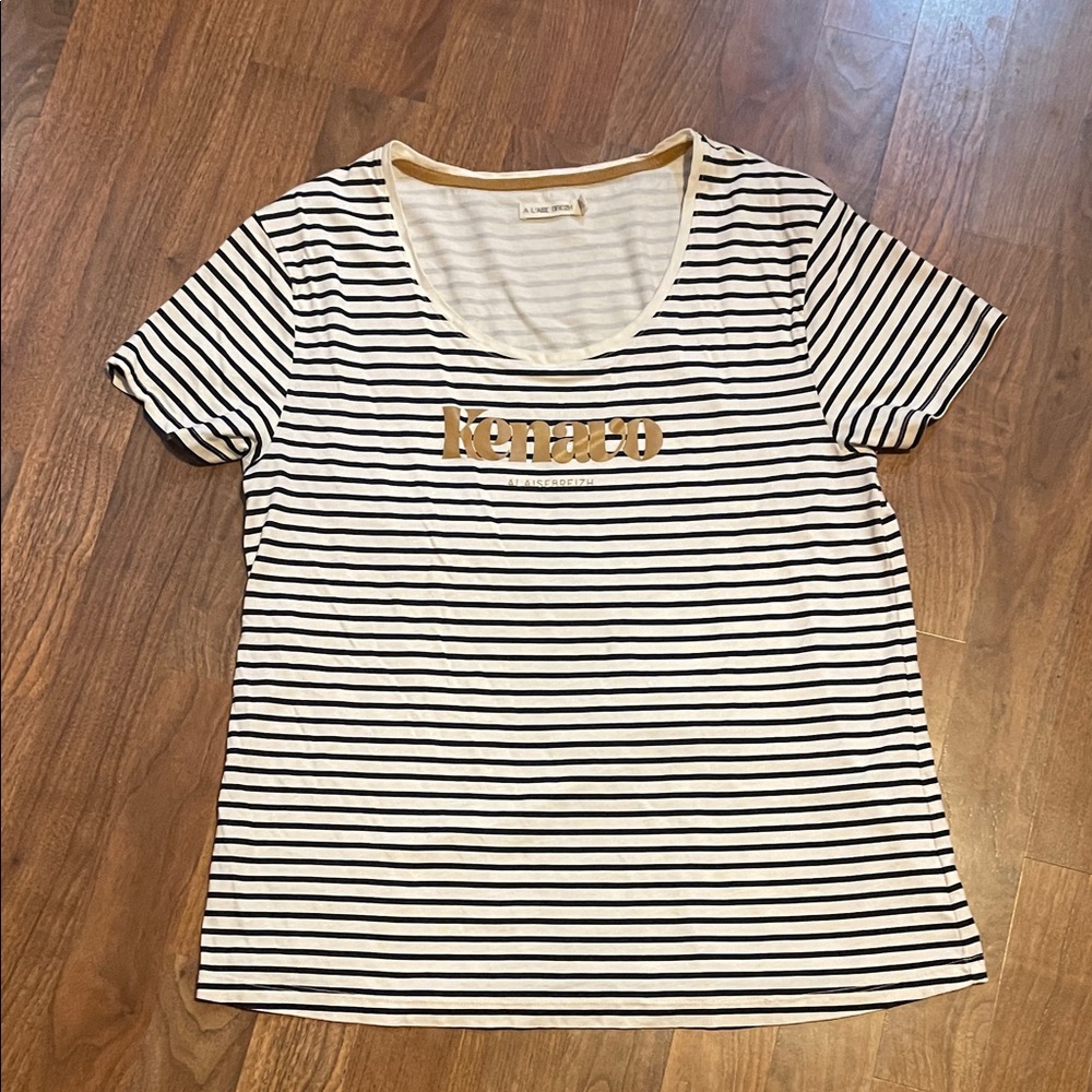 A L'AISE BREIZH from France Women's Black and White Striped Tee